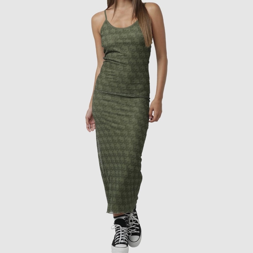 Jagger Stone Demi Mesh Maxi Dress in Khaki Green US Size 2 Logo